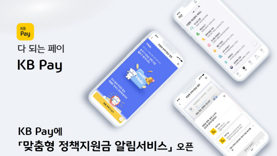 KB국민카드가 KB페이에서 '맞춤형 정책지원금 알림' 서비스를 제공한다. <국민카드 제공>